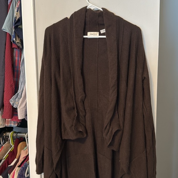 Neiman Marcus cashmere drape sweater, chocolate brown, one size - Picture 4 of 7